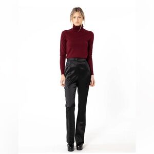 LA COLLECTION Namika Black Satin Trouser Pants w/ Button up Front Slits Size 1